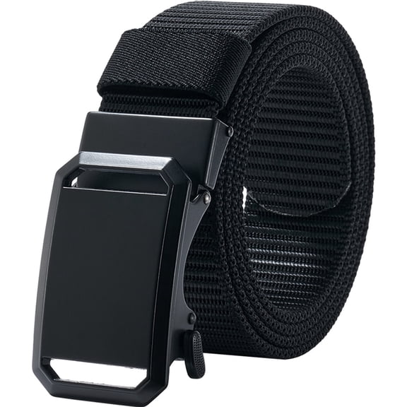 TELOLY Ratchet Belts for Men, 1 3/8" Nylon Fabric Strap Belt with Click Buckle, Adjustable Trim for Work Daily Wear Fashion Accessory to Fit 27-46" Waist (Black)