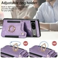 thumbnail image 6 of Nalacover For Google Pixel 7A Case Ring Holder Kickstand with Credit Card Holder, Back Flip Premium Leather Magnetic Clasp Removable Wirst Hand Strap Cover for Google Pixel 7A, Purple, 6 of 14