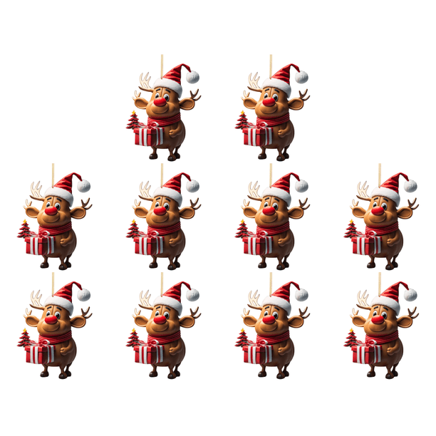 Decoración de alce de dibujos animados acrílico navideño con decoraciones colgantes de árbol con sombrero de Navidad (6)