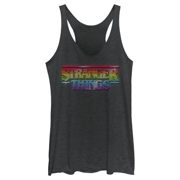 Netflix Women's Stranger Things Sparkling Rainbow Logo Racerback Tank Top Black Heather 2X Large