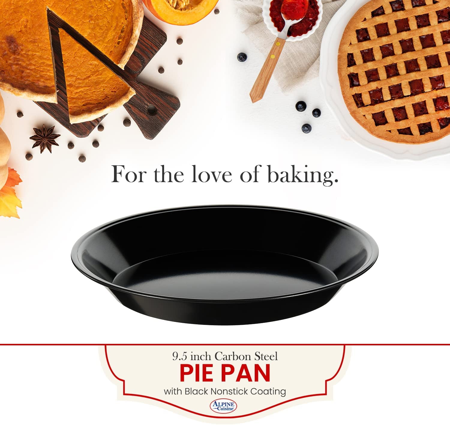 Alpine Cuisine Carbon Steel Pie Pan with Nonstick Coating, Pie