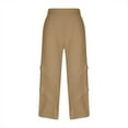 thumbnail image 6 of QUYUON Football Pants Fashion Retro Mid Waist Cotton Linen Plain Ribbon Pocket Loose Bloomers Women Work Pants Full Pant Leg Length Skinny Pant Style N-735 Khaki L, 6 of 6