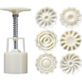 thumbnail image 1 of ZHAOCHENG juego de moldes para pasteles de luna 3D, moldes para pasteles de luna de postres prensados a mano con flores 3D y sellos para accesorios de repostería DIY (blanco), 1 of 5