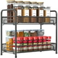 thumbnail image 1 of Organizador de Especias Plegable 2 Niveles Metal Negro con Barandilla y Malla Antideslizante para Encimera, 1 of 5