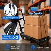 FOUKUS Folding Hand Truck: Versatile 500 LB Luggage Cart with Foldable Design,Utility Dolly Platform Cart with 6 Wheels & 2 Elastic Ropes for Luggage, Travel, Moving, Shopping, Office Use-Black