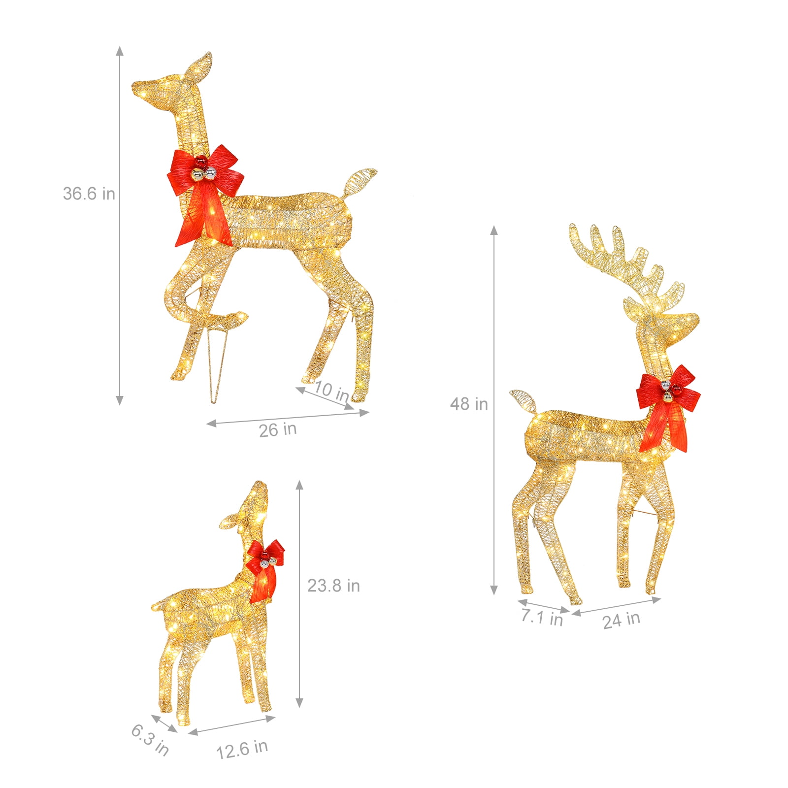 Astoutdoor Golden Iron Frame 3-Piece Family Elk Decoration with Lights