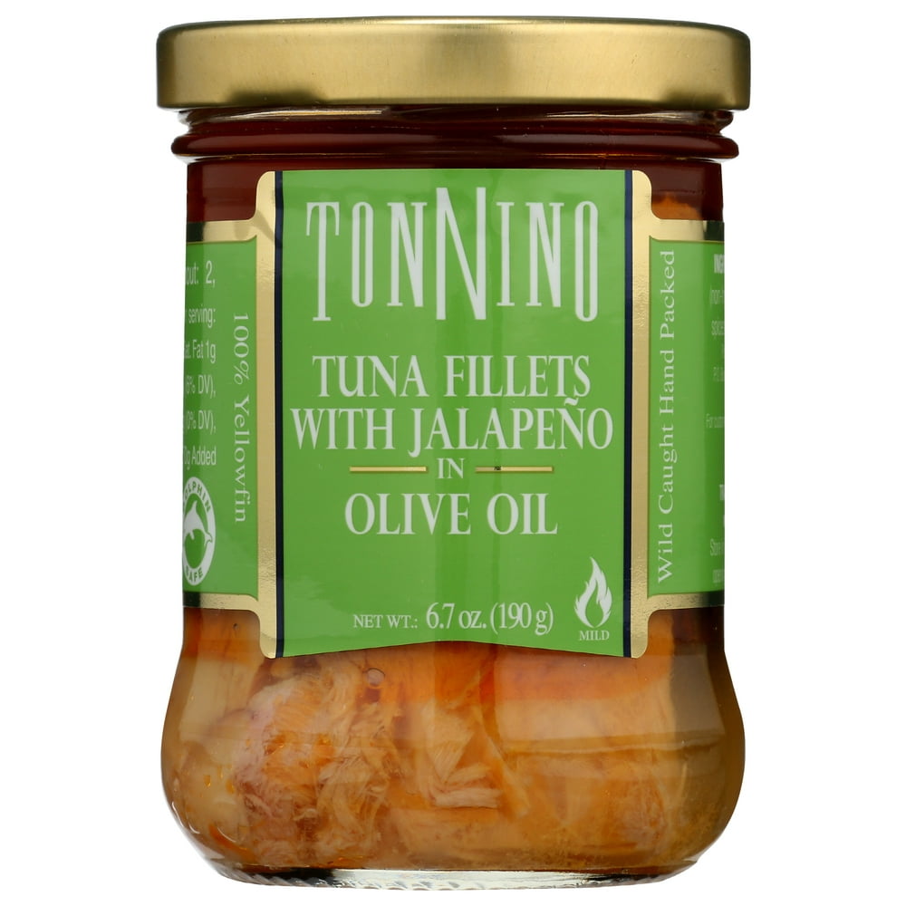 Tonnino Tuna Yellowfin Jarred Premium Tuna Fillet with Jalapeno in Olive Oil, Wild Caught, 6.7