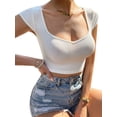 thumbnail image 5 of Biekopu Women Summer T-shirt,Short Sleeve Low-cut Backless Tie-up Ladies Crop Top for Casual Daily, 5 of 6