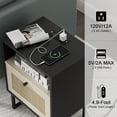 thumbnail image 3 of Boho Night Stand, Small Rattan Side Table, Wood Functional Nightstand with Drawer and Charger, 3 of 7