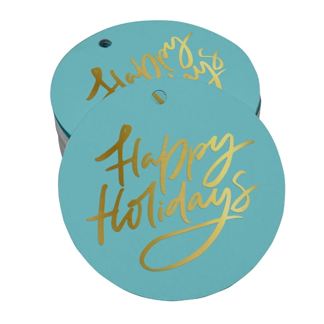 Inkdotpot Pack Of 100 Happy Holiday Favor Paper Tags Craft Real Gold Foil Hang Tags