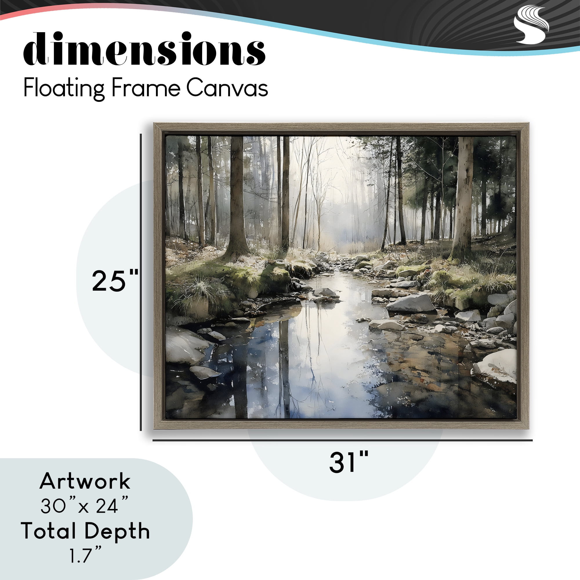 Stupell Industries Rock Creek in Morning Mist Brown Framed Floater Canvas Wall Art, design by Franklyn Gregory