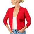 thumbnail image 5 of URBAN DAIZY Women's Classic 3/4 Sleeve Crop Bolero Cardigan Open Front Cropped Shrugs Knit Sweater A09_620 Red 3XL, 5 of 7
