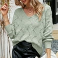 thumbnail image 2 of Fesfesfes Women Sweaters Casual Sexy V-Neck Solid Color Long Sleeve Tops Blouse Clothes Sale, 2 of 5