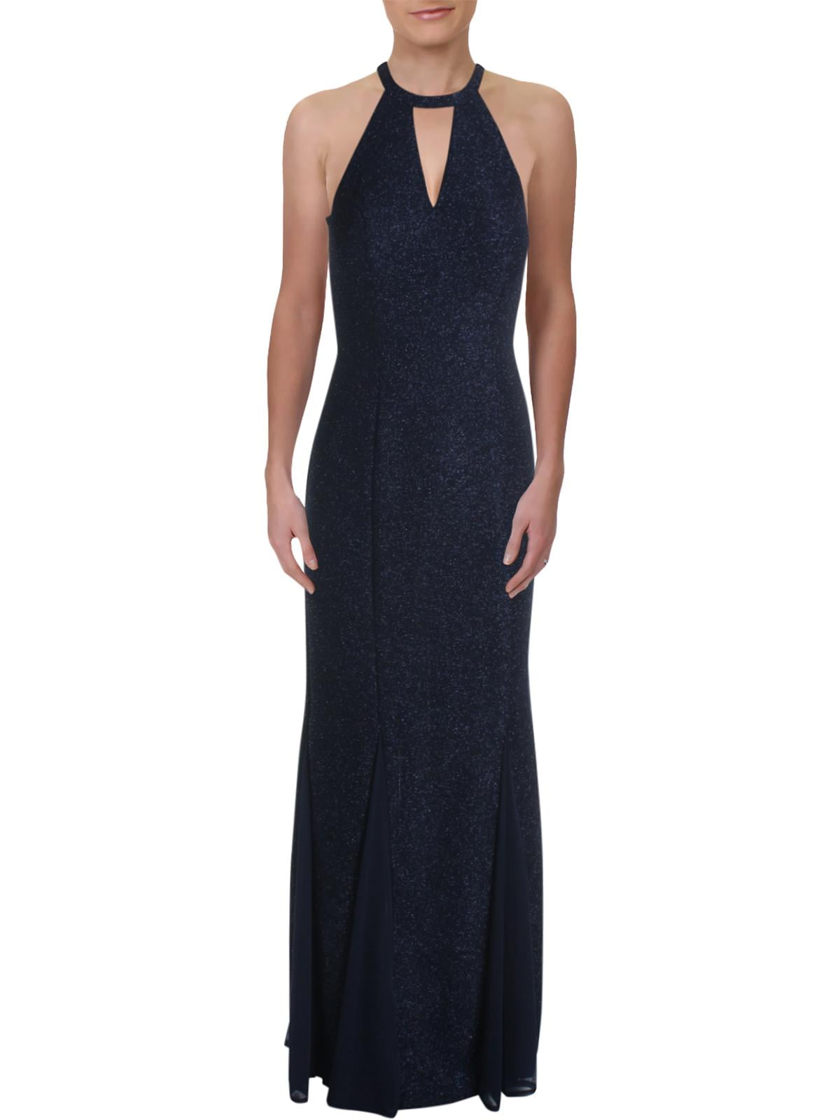 NW Nightway Womens Glitter Halter Neck Evening Dress Navy 10