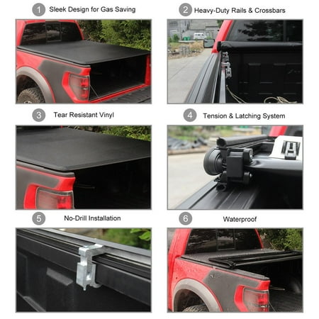 Roll Pickup Truck Tonneau Cover With Light For Silverado 2014-2017 6.5ft