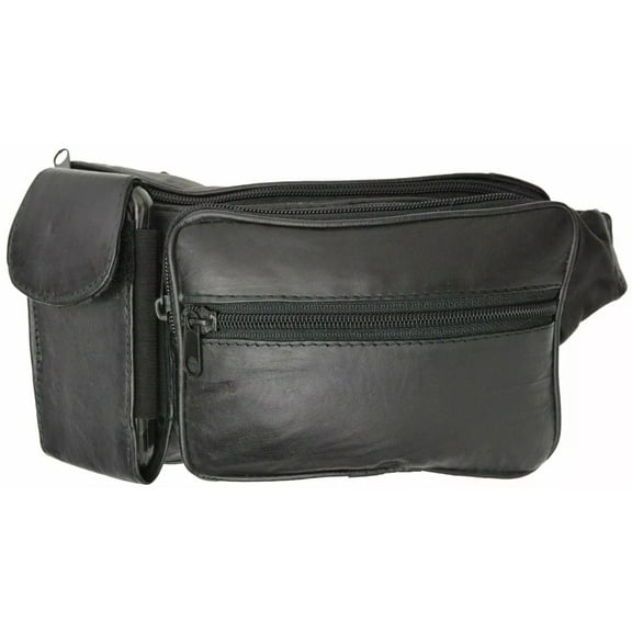 New Black Pure Leather Fanny Pack Waist bag Adjustable Travel Pouch Cell Phone