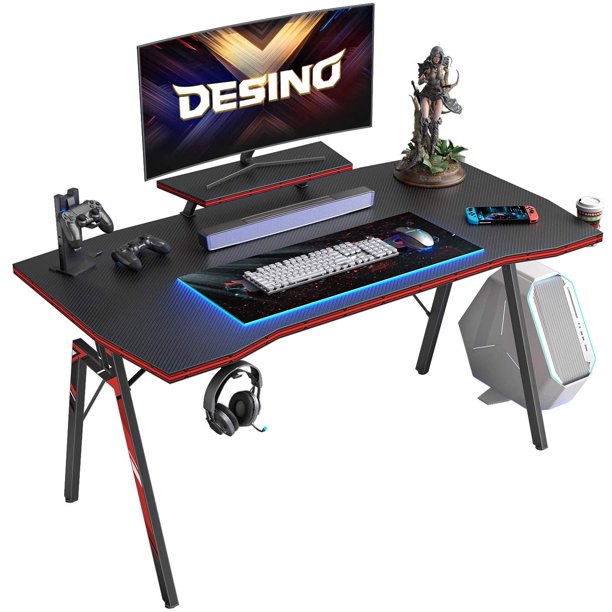 DESINO 40" Gaming Desk with Cup Holder and Headphone Hook, Black Finish