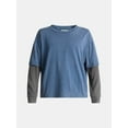 thumbnail image 5 of No Boundaries Cotton Washed Tee with Layered Long Sleeves, Men's & Big Men's, 5 of 5