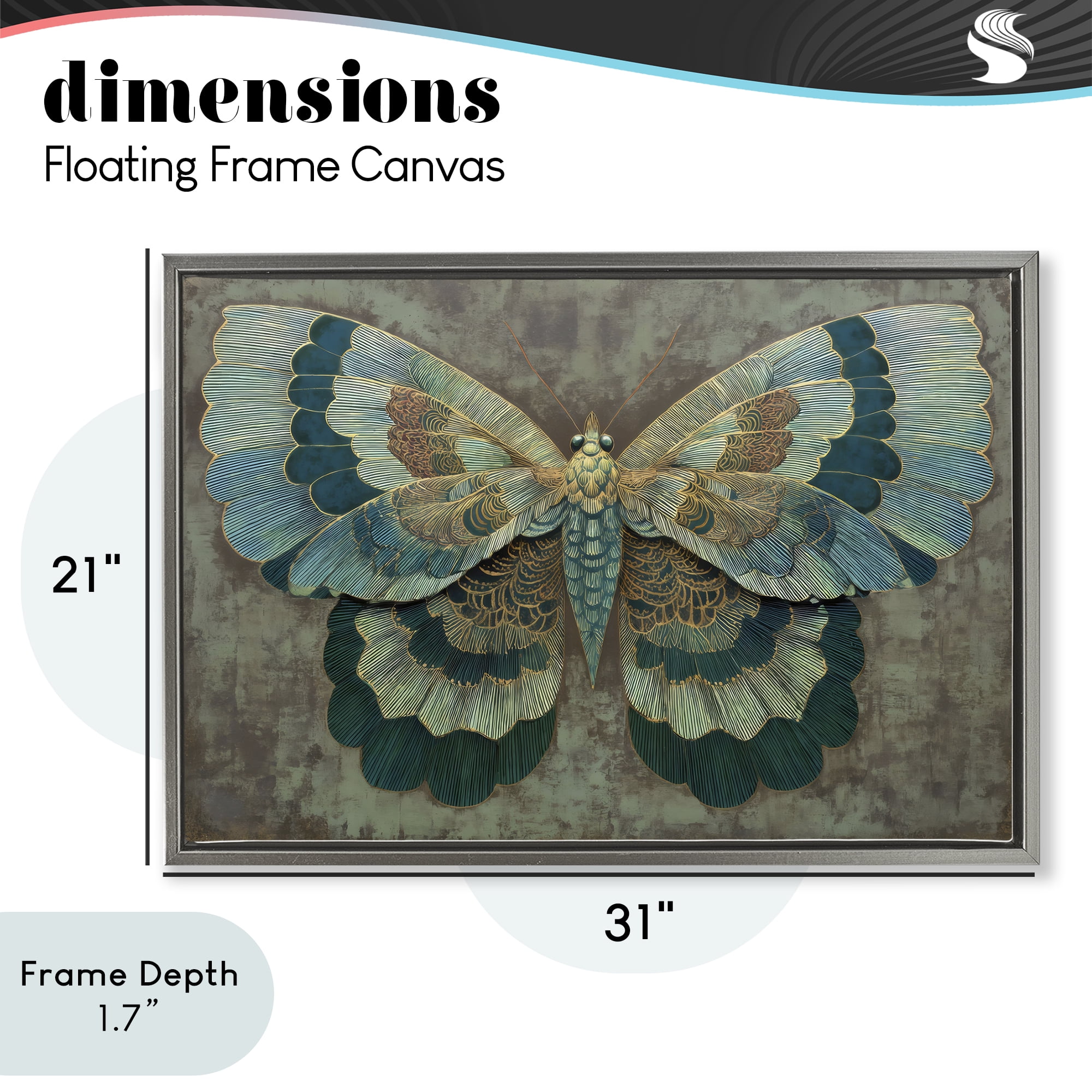 Stupell Industries Golden Jewel Butterfly Gray Framed Floater Canvas Wall Art, design by Petal Prints Design