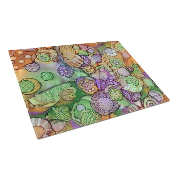 Caroline's Treasures Abstract in Purple Green and Orange Glass Cutting Board Large