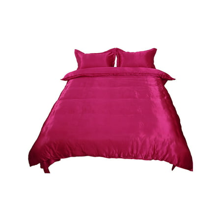 Silk Blend Duvet Cover Bedspread Pillowcase Bedding Set Wine Red