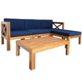 thumbnail image 3 of 5-Piece Outdoor Backyard Patio Wood Sectional Sofa Seating Group Set with Cushions (Natural), 3 of 12