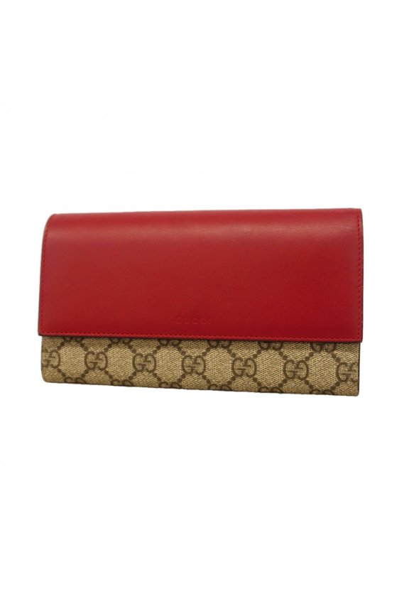 Pre-Owned Gucci GG Supreme Long Wallet 410100 Red Brown Women's P3230986