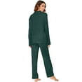 thumbnail image 3 of HEARTNICE Women Button up Pajama Set Long Sleeve Sleepwear Lightweight Pjs Set,(Dark Green,M), 3 of 5