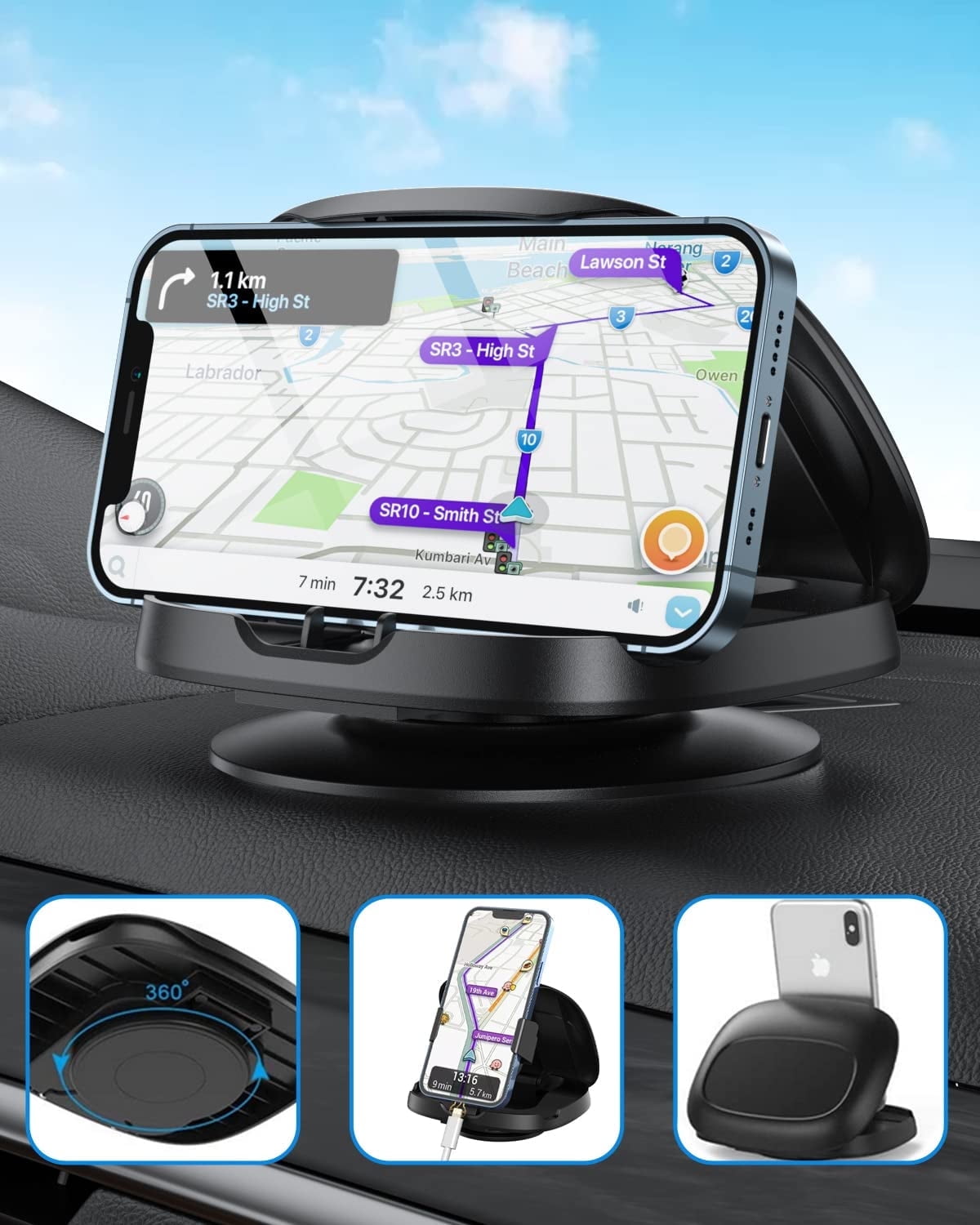 Joyeky Car Phone Mount with 360° Rotating Base, Black photo 1