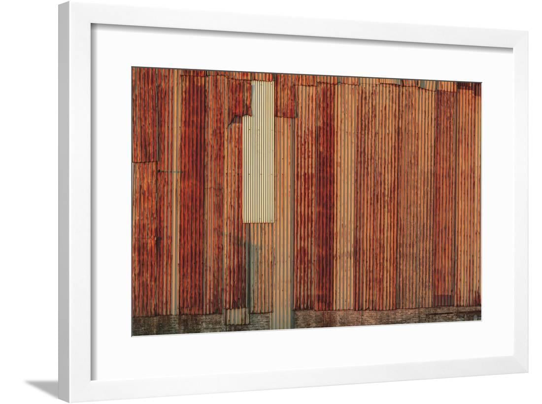 Close Up Of Rusted Corrugated Metal Panels Framed Print Wall Art
