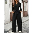 thumbnail image 3 of Womens Jumpsuits Long Sleeve V Neck Dressy Casual Wide Leg Pants Romper 2025 Autumn Outfits Black XL, 3 of 8