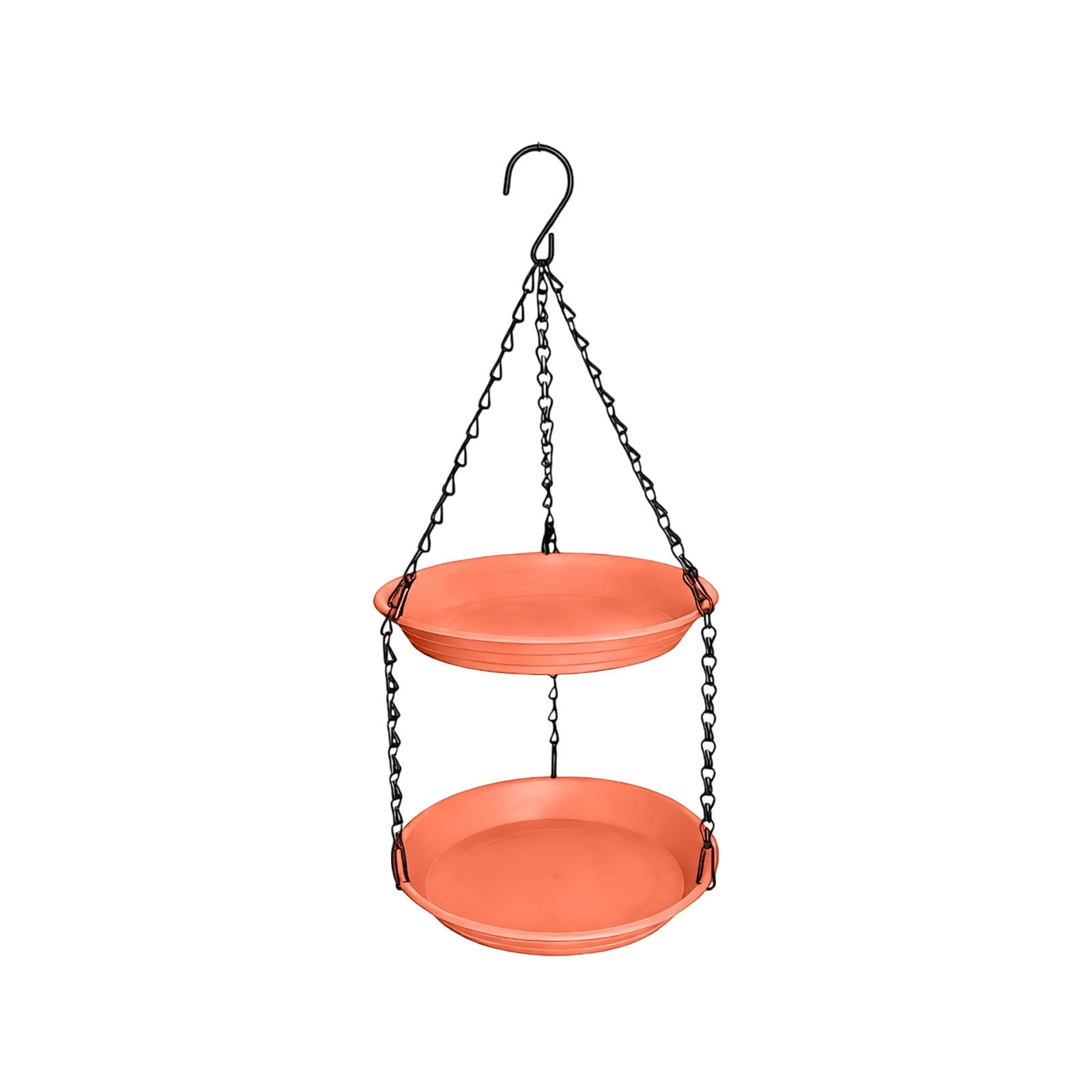 Double Layer Hanging Bird Feeder Outdoor 2-in-1 Water and Seed Tray, Orange Oriole Plastic Rustproof with Chain Shallow Dish for Wild Bird Garden