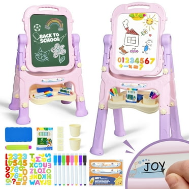 Joyooss Kids Easel, Adjustable Standing Art Easel for Toddler, Double Magnetic Drawing Board with Painting Accessories, Birthday Christmas Gift for Little Boys and Girls, Middle Size Pink