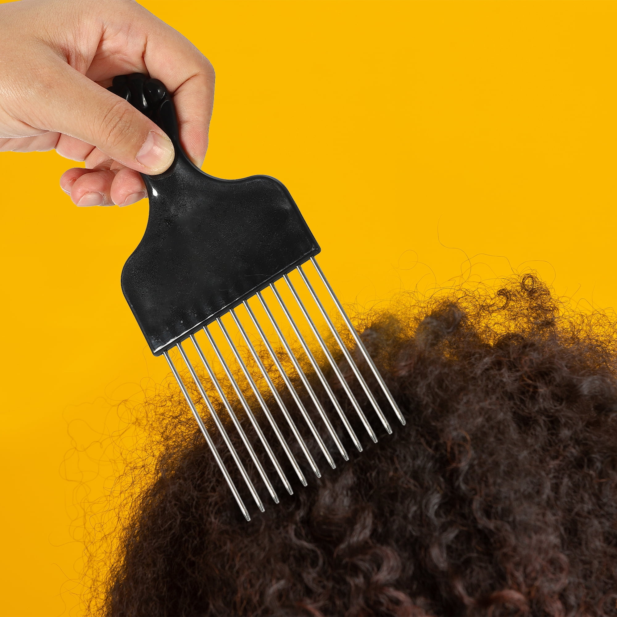 Unique Bargains 2 Pcs Metal Hair Pick for Thick Curly Hair Black Silver Tone 5.83" x 2.83"