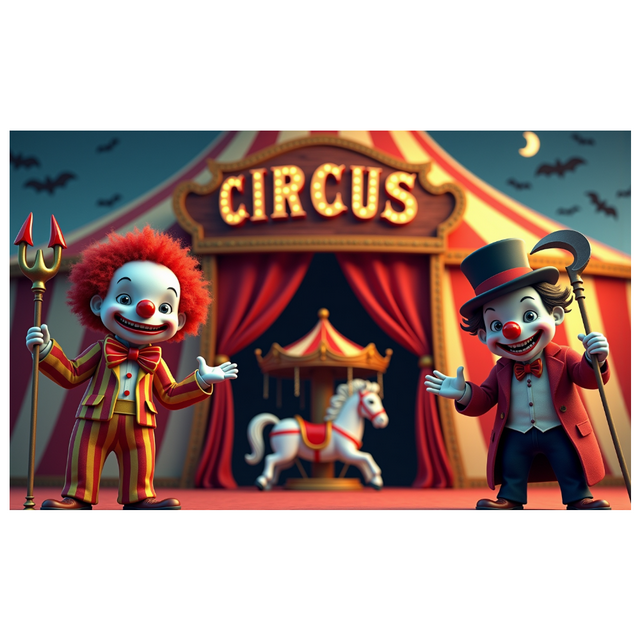 Bannière de Cirque à Thème Coloré Design Clown Éléments Décoratifs Rideaux Rouges Décoration de Fête Carnaval pour Enfants Fête Décoration Intérieure Célébration d'Anniversaire