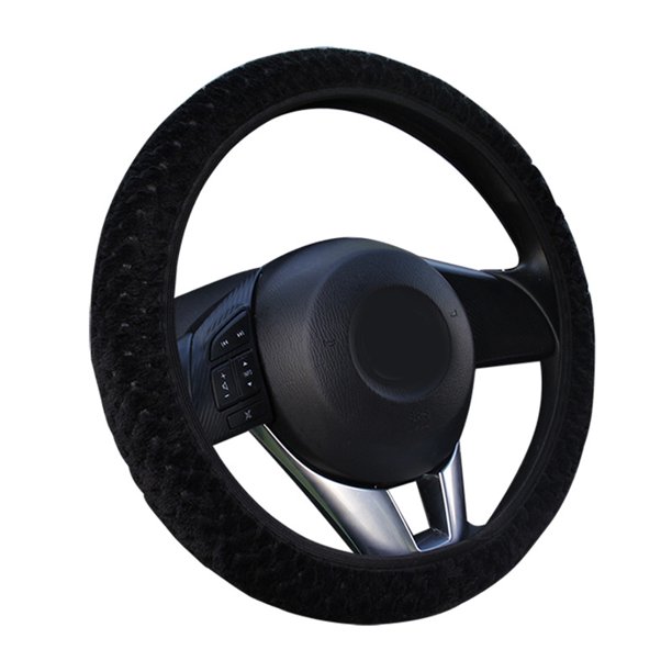 Riwesomey Auto decoración invierno cálido Universal Car-styling cálido felpa cubre coche volante cubierta perla terciopelo Automoción decorativa y accesorios negro