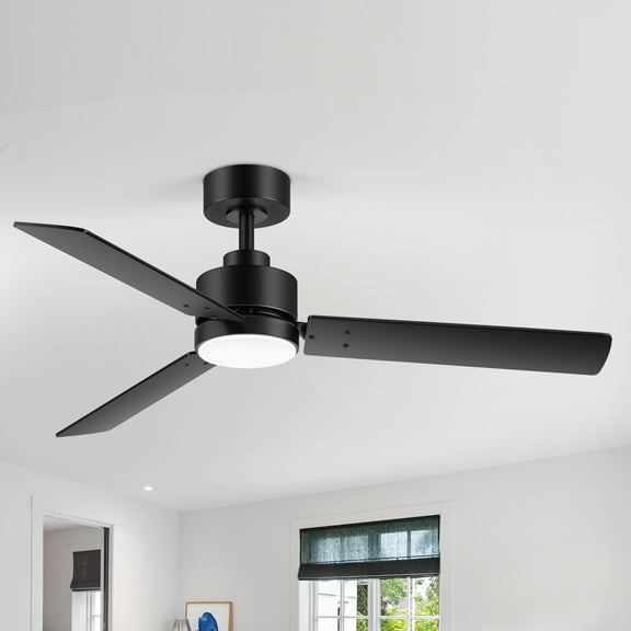 ALKAFY 48 inch Matte Black Modern Ceiling Fan - LED Light & Remote, 3 CCT, Reversible DC Motor for Living Room, Bedroom