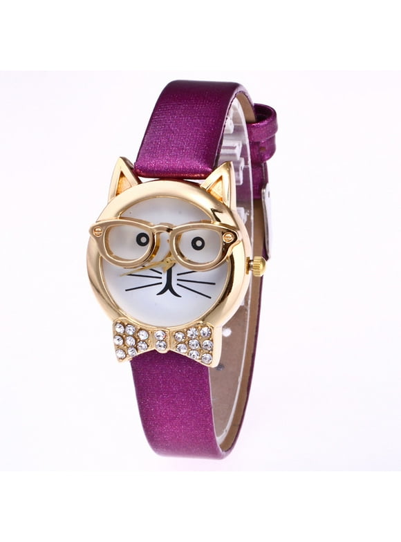Creative Women's Casual Mr Cat Watch Leather Strap Crystal Wrist Watch Analog Quartz Watches Jewelry Personalized Gifts for Women