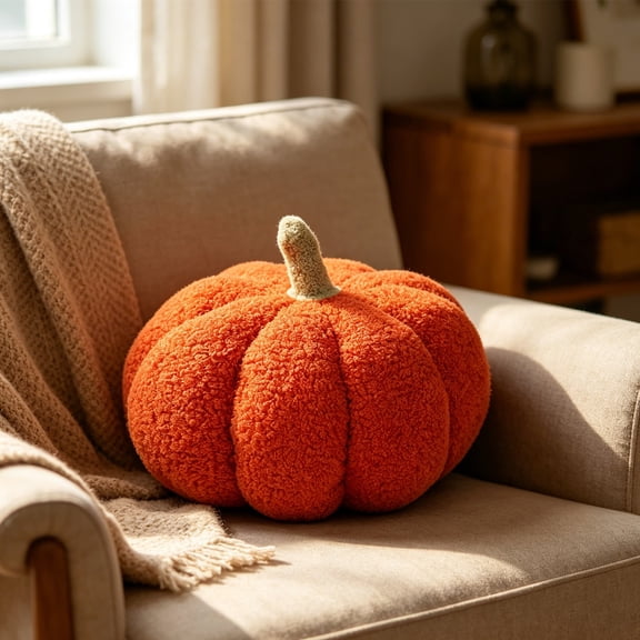 Cute Halloween Pumpkin Plush Pillow with Soft Cotton Filling, Decorative Stuffed Pumpkin Doll for Sofa Bed Desktop, Thanksgiving Holiday Home Accent