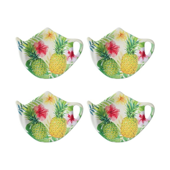Gourmet Art 4-Piece Pineapple Teapot Shaped Tea Bag Holder Set/Spoon Rests