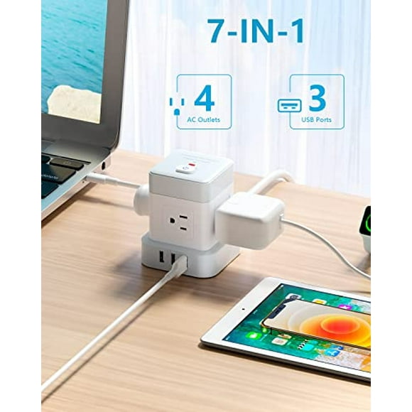 Cube Power Strip with USB Baykul Cable de extensión de enchufe plano d