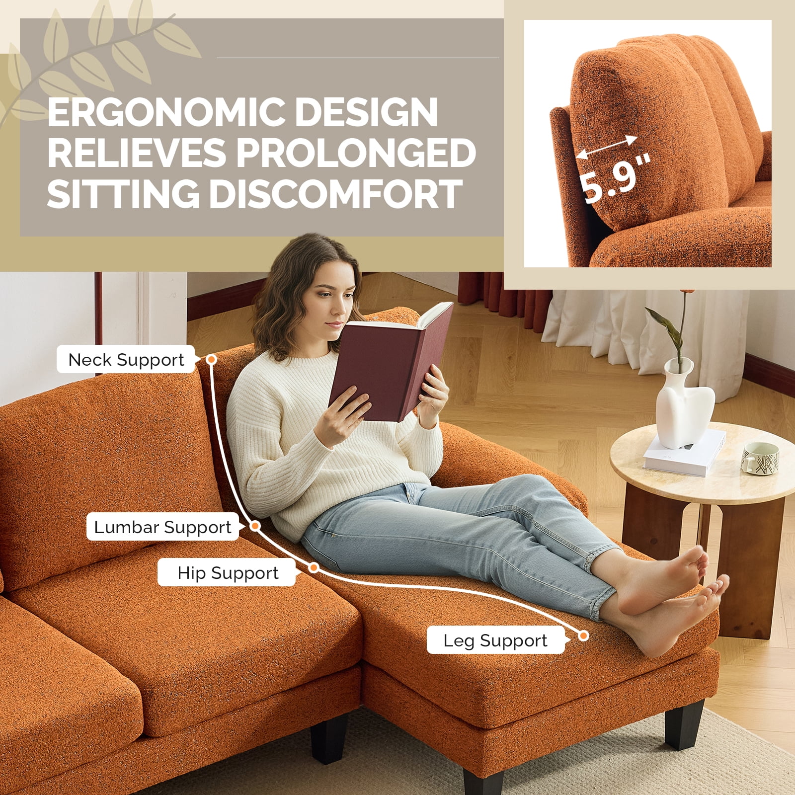 U-Shaped Convertible Sectional Sofa with 2 Chaise Lounges, 4-Seater Modular Couch with Removable & Washable Chenille Covers, L-Shaped Couches for Living Room Apartment, Heavy Duty Plastic Legs