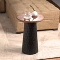 thumbnail image 2 of Hand-Carved Solid Wood Accent Table – Natural Mango Wood Side Table with Round Top for Living Room, Bedroom or Entryway – Boho Rustic Modern End Table Black, 2 of 6