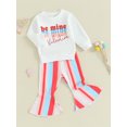 thumbnail image 3 of Bagilaanoe 2Pcs Baby Girl Valentine's Day Clothing Sets Toddler Letter Print Long Sleeve Sweatshirt Tops + Striped Flare Trousers 6M 9M 12M 18M 24M 3T 4T Kids Pants Set, 3 of 9