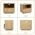 thumbnail image 5 of Wirrytor Set of 2 Modern Nightstands with Charging Station and Storage Drawers, Fluted Bedside Table for Bedroom Furniture and Living Room Sofa, Large Oak End Table with Open Shelf, 5 of 8