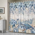 thumbnail image 5 of Ocean Turtle Shower Curtain, Retro Sea Stars Shells Blue Leaf Beige Stripes Waterproof Shower Curtain Set with 12 Hooks Lightweight Bath Curtains Fabric Bathroom Decor 72x78 Inches, 5 of 9