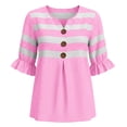 thumbnail image 6 of Wovilon Summer Casual V Neck Striped Blouse for Women, 3/4 Ruffle Sleeve Button Down Front with Pleated Detail, Relaxed Fit Everyday Vacation Outfit, 6 of 6