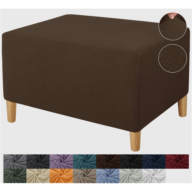 GHSDFBB Super Stretch Rectangle Ottoman Slipcover Oversized Soft Spandex Jacquard Small Ottoman Covers Square Footstool Slipcover Storage with Elastic Bottom for Living Room (Small, Dark Coffee)