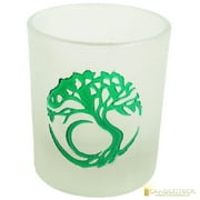 Votive Candle Holder - Frosted Glass With Tree Of Life Design Votive Candle Holder