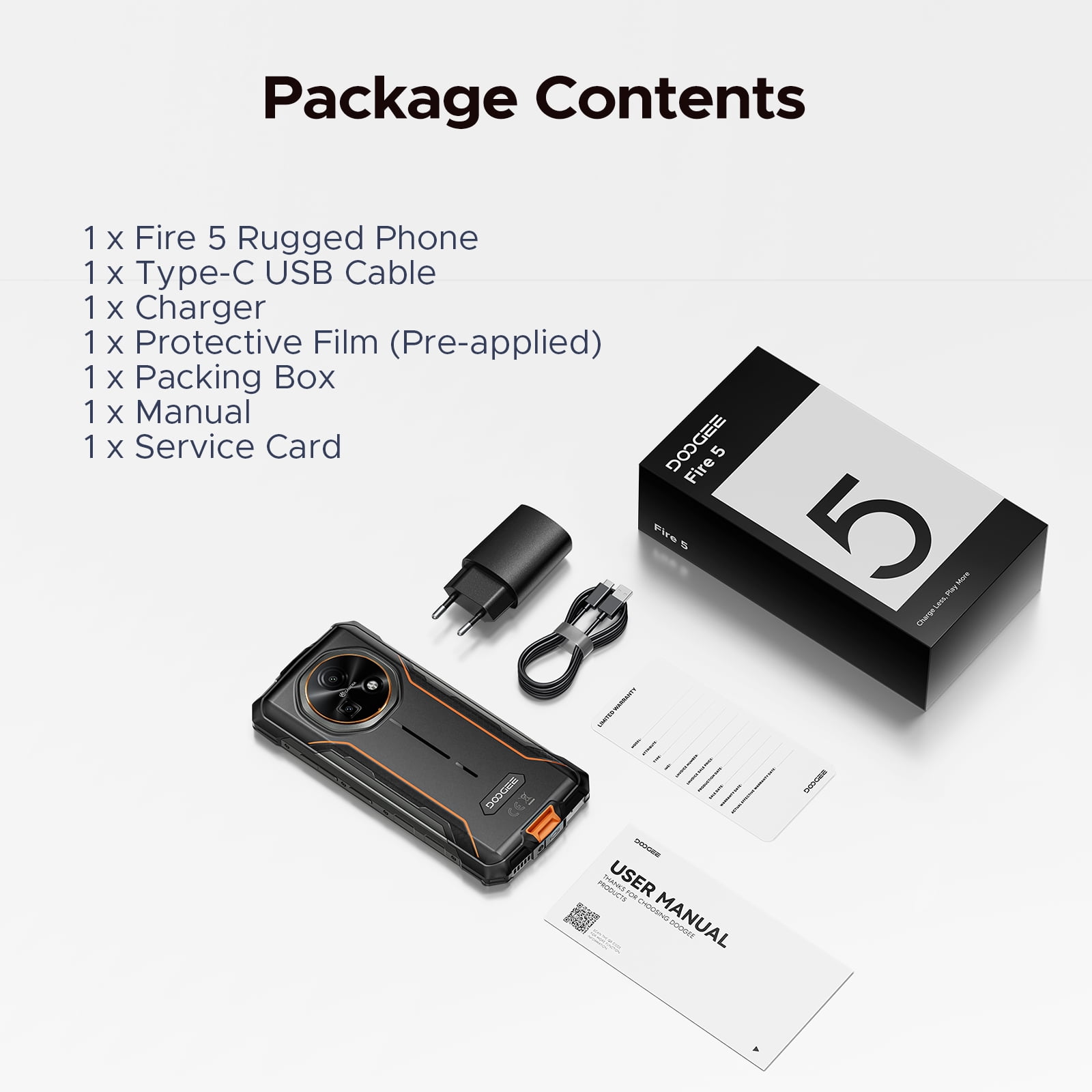 DOOGEE Fire 5 Rugged Phone Unlocked,13000mAh/Reverse Charging Android 15 Dual Sim,6.6" HD+90Hz Waterproof Phone 12GB+64GB,2TB Expand,Nfc,Face ID,Otg